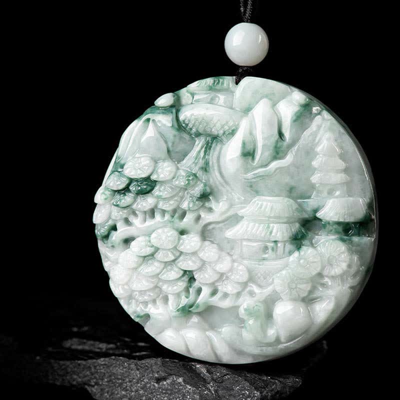 Stone of buddha Mountain Landscape Jade Abundance String Necklace