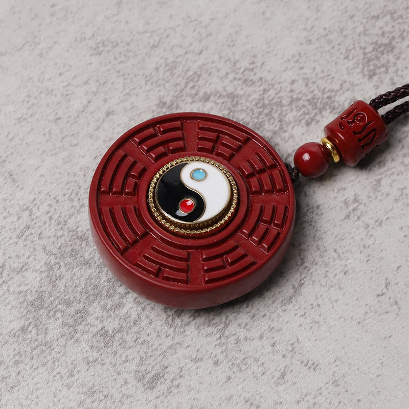 Stone of buddha Natural Cinnabar Bagua Rotatable Yin Yang Keep Away Evil Spirits Necklace Pendant