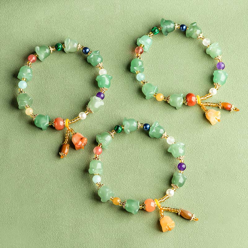 Stone of buddha Green Aventurine Magnolia Flower Luck Bracelet