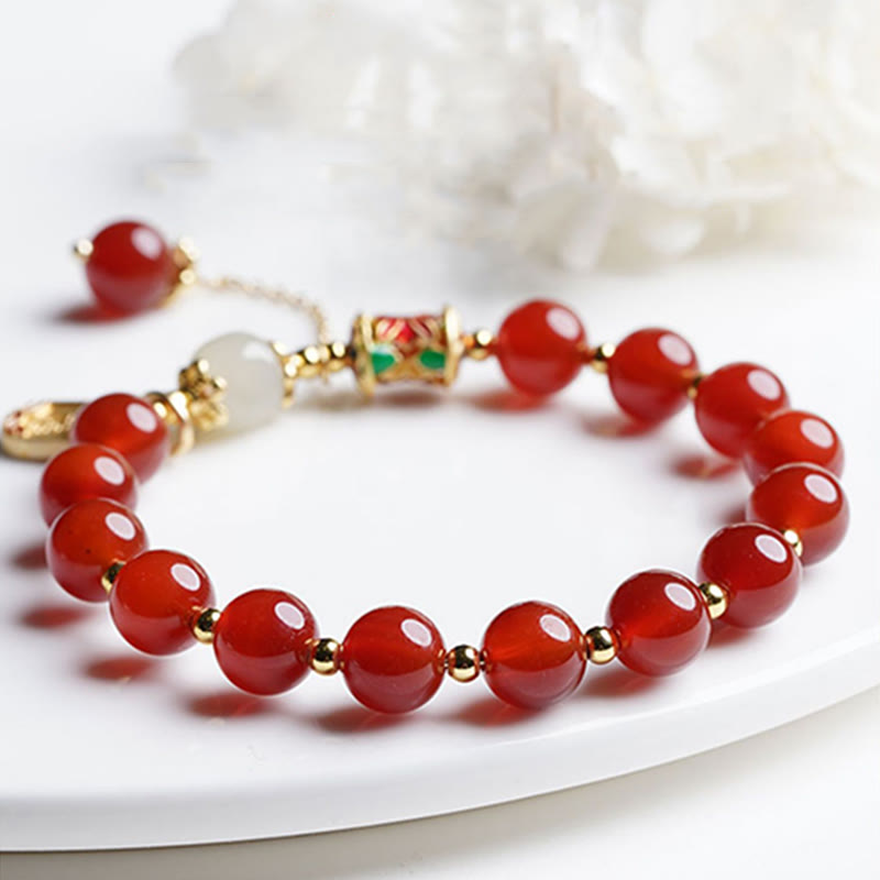 Stone of buddha Natural Red Agate Hetian Jade Fu Character Confidence Charm Bracelet