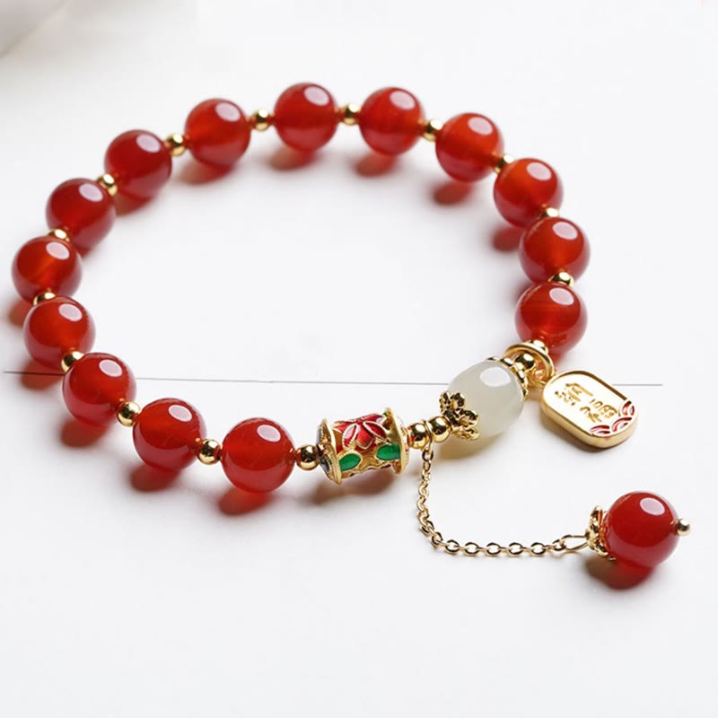 Stone of buddha Natural Red Agate Hetian Jade Fu Character Confidence Charm Bracelet