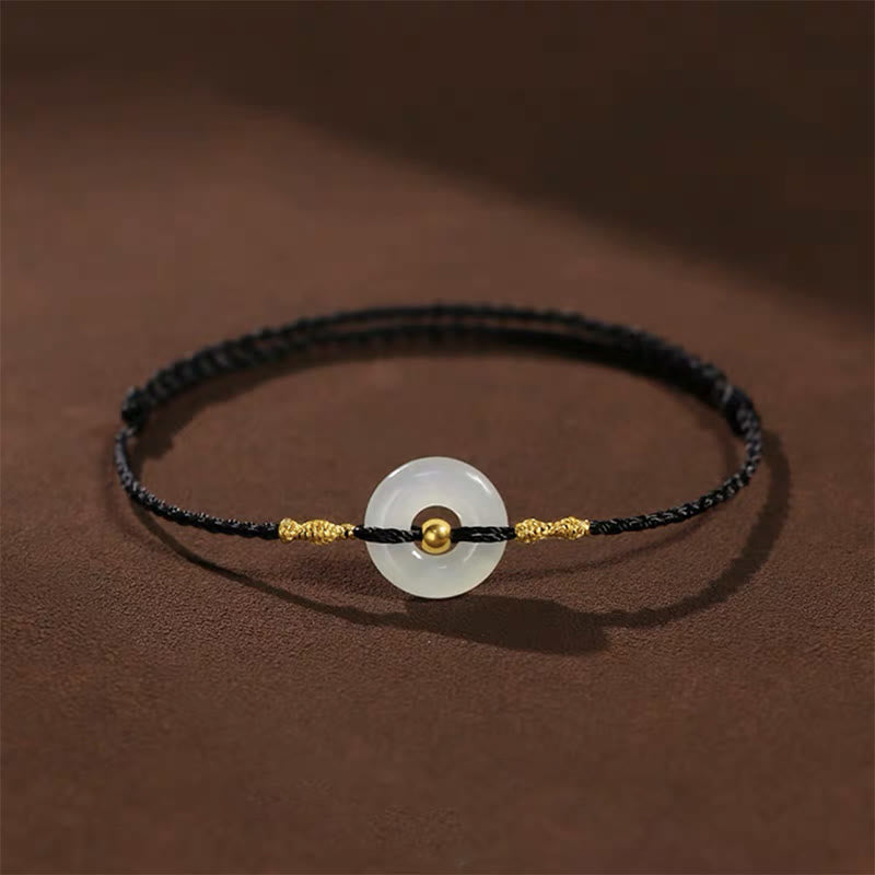 Stone of buddha 999 Gold Bead Round Peace Buckle Hetian Jade Luck Abundance Braided Bracelet Anklet