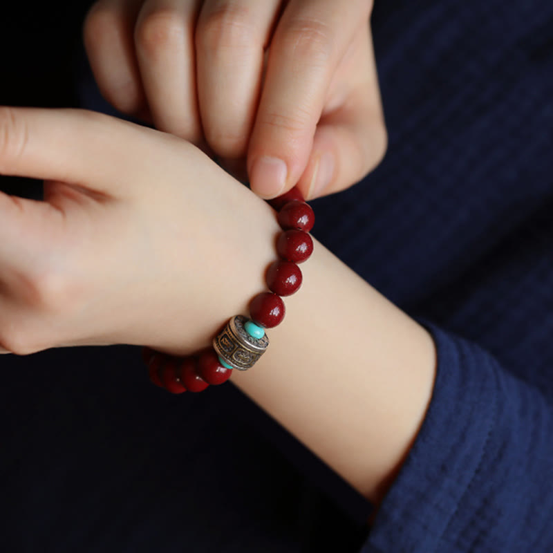 Stone of buddha 925 Sterling Silver Chinese Zodiac Natal Buddha Cinnabar Om Mani Padme Hum Calm Bracelet