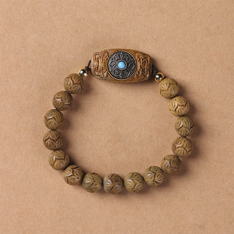 Stone of buddha Green Sandalwood Ebony Wood Sandalwood Om Mani Padme Hum Soothing Bracelet