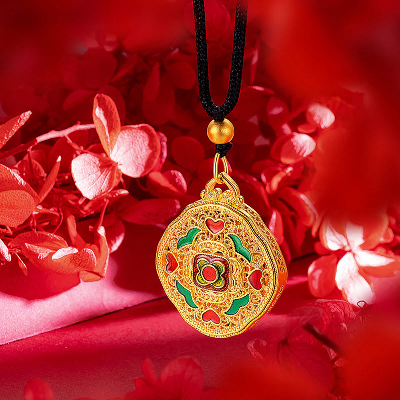 Stone of buddha Flower Love Heart Copper Wealth Necklace Pendant