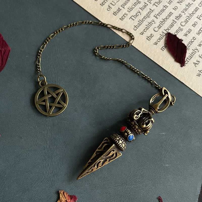 Stone of buddha Pentagram Eye of God Feather Hamsa Copper Healing Necklace Pendant Pendulum