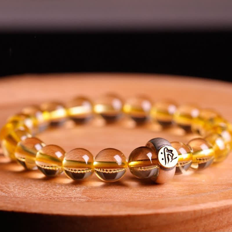 Stone of buddha 925 Sterling Silver Chinese Zodiac Natal Buddha Citrine Protection Bracelet