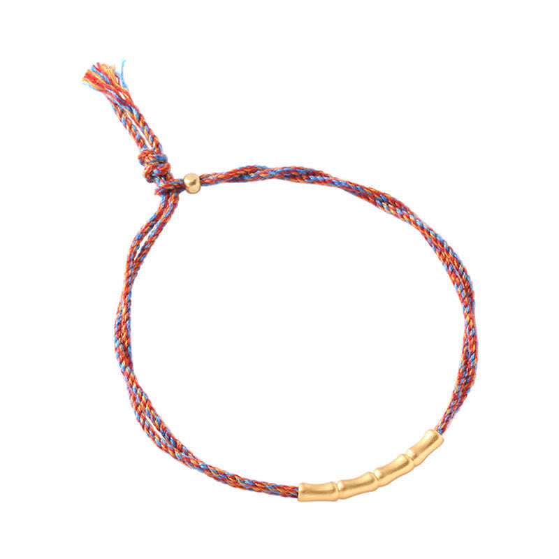 Stone of buddha 925 Sterling Silver Bamboo Design Luck Handcrafted Multicolored Braided Bracelet