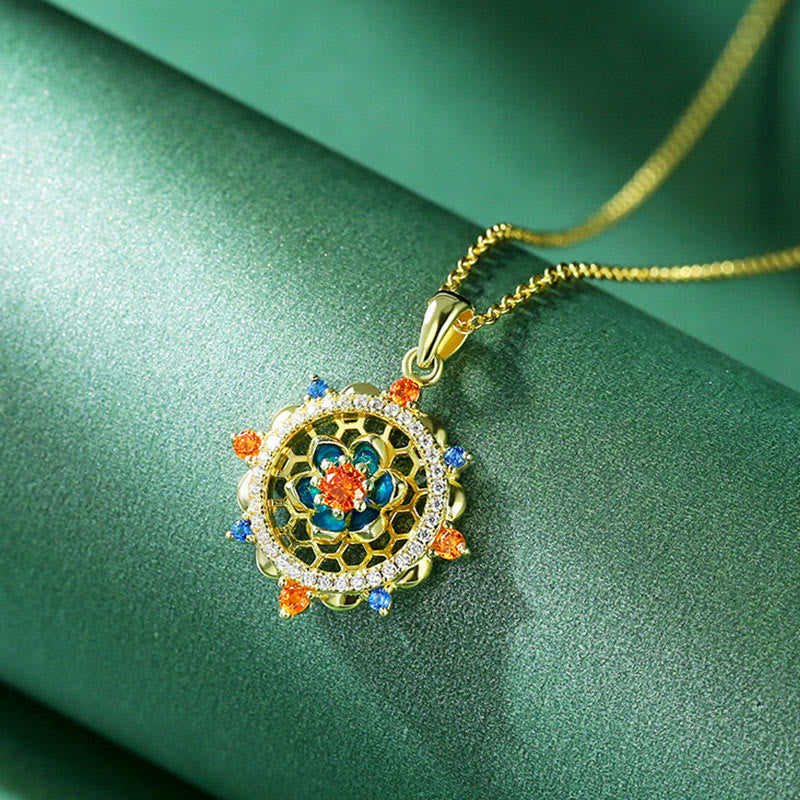 Stone of buddha 925 Sterling Silver Lotus Flower Colorful Zircon New Beginning Necklace Pendant
