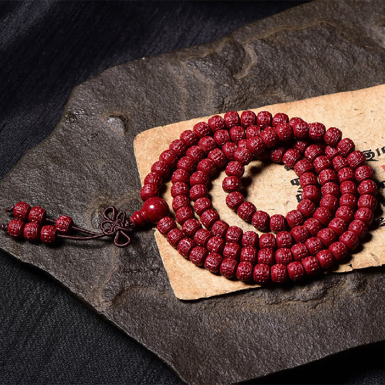 Stone of buddha 108 Mala Beads Cinnabar Om Mani Padme Hum Pattern Engraved Blessing Bracelet