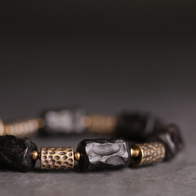 Stone of buddha Tibetan Ebony Wood Copper Calm Peace Bracelet