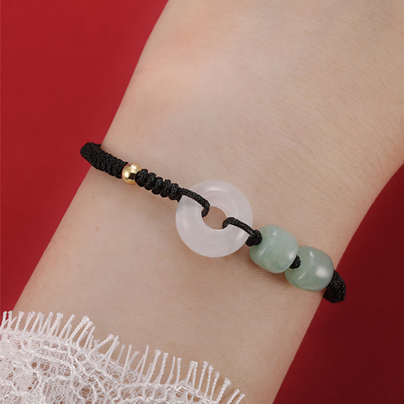Stone of buddha 2Pcs Green Aventurine White Jade Peace Buckle Luck Braided Couple Bracelet