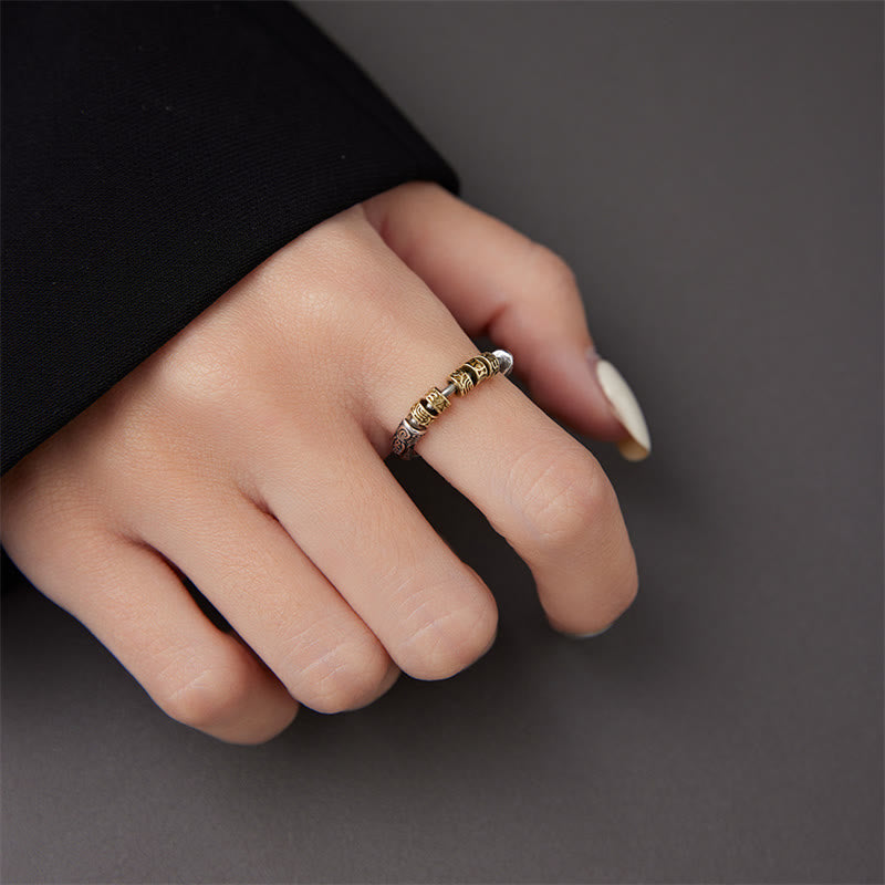 Stone of buddha 925 Sterling Silver Tang Dynasty Flower Design Luck Energy Ring