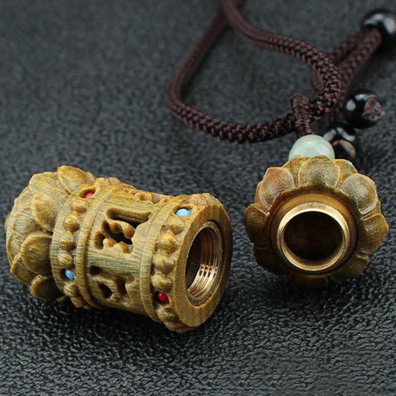 Stone of buddha Tibet Green Sandalwood Rosewood Om Mani Padme Hum Lotus Positive Soothing Necklace Pendant