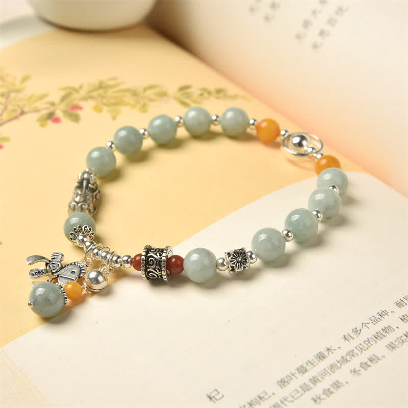 Stone of buddha 925 Sterling Silver Natural Jade Amber PiXiu Pony Success Bracelet