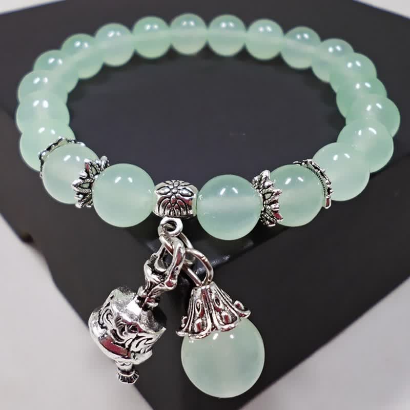 Stone of buddha Vintage Crystal Chalcedony Stone Energy Beaded Bell Charm Bracelet