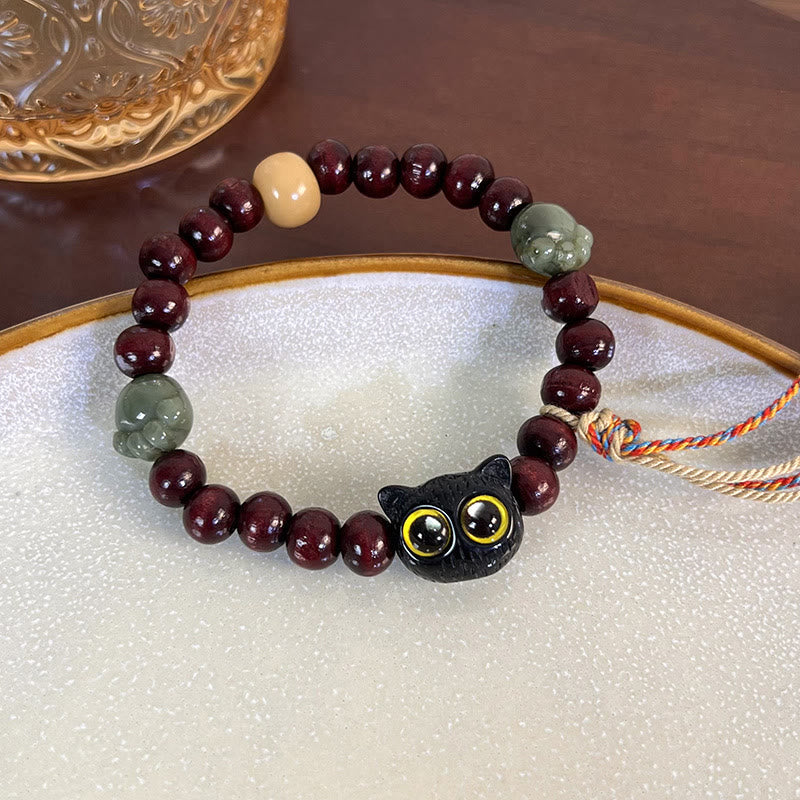 Stone of buddha Ebony Wood Lovely Cat Jade Paw Peace Tassel Wood Bracelet