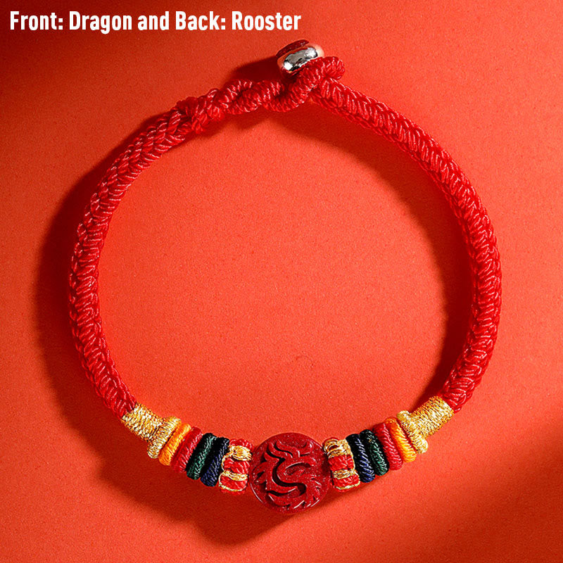 Stone of buddha Year of the Dragon 925 Sterling Silver Chinese Zodiac Cinnabar Auspicious Matches Blessing Bracelet