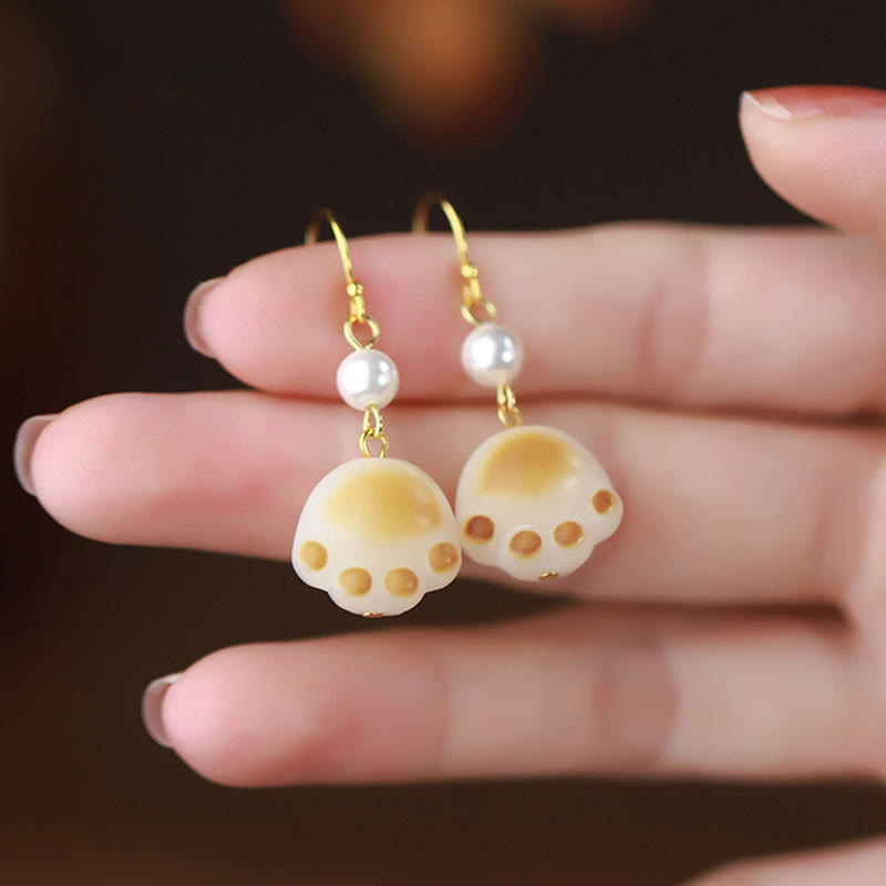 Stone of buddha Bodhi Seed Lovely Cat Paw Claw Peace Dangle Drop Earrings