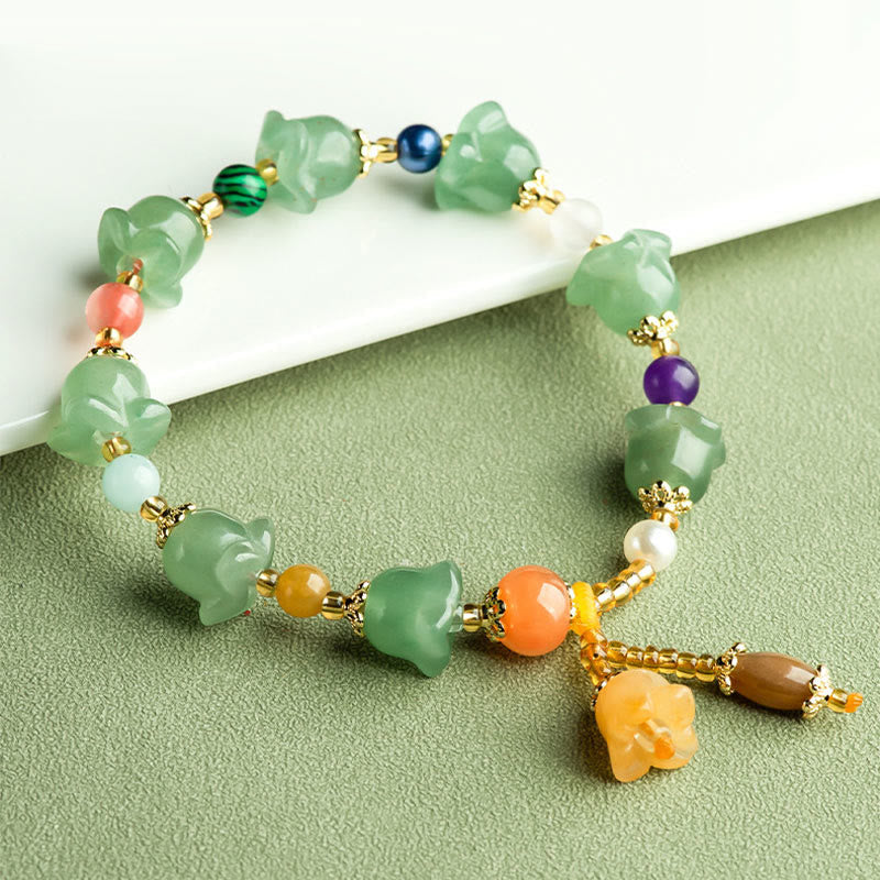 Stone of buddha Green Aventurine Magnolia Flower Luck Bracelet