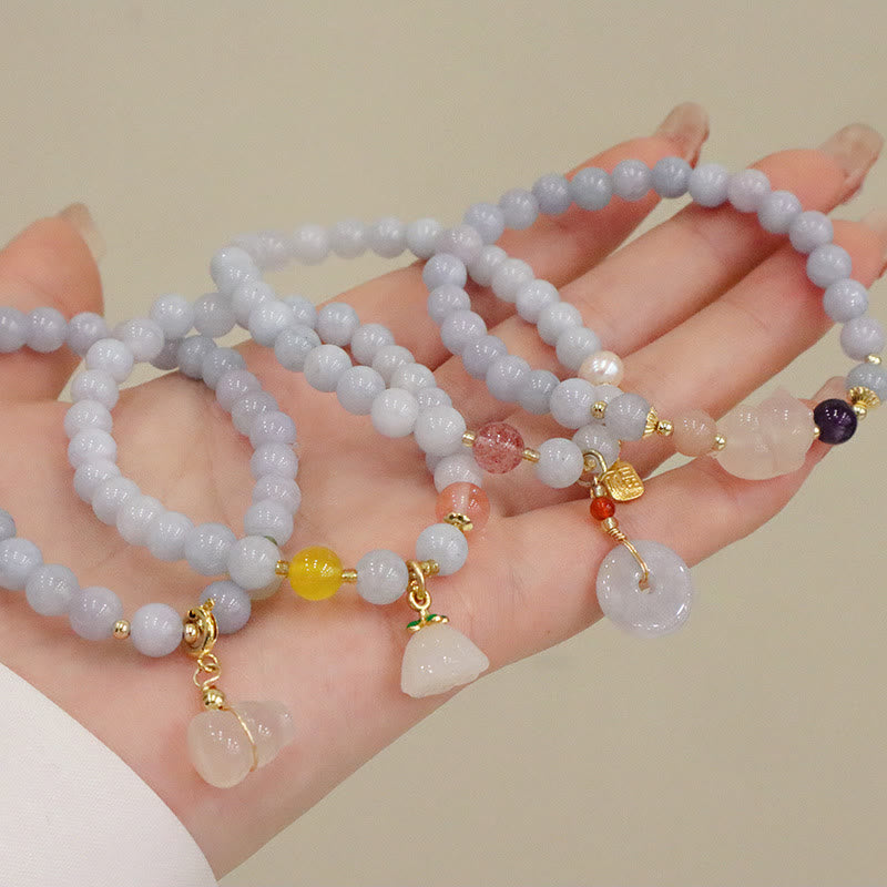 Stone of buddha Natural Aquamarine Chalcedony Serenity Rabbit Gourd Cat Charm Bracelet