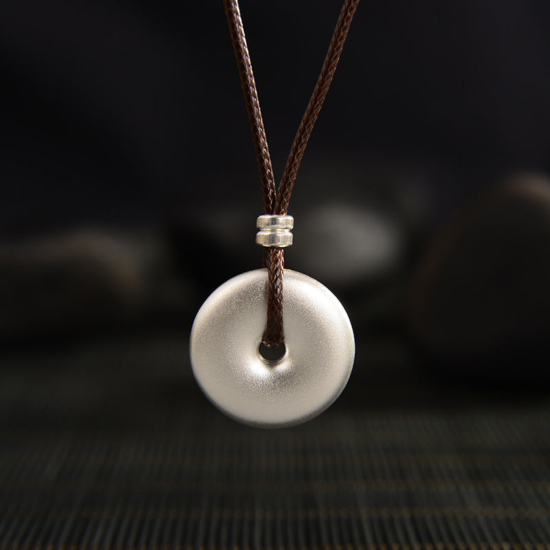 Stone of buddha 999 Sterling Silver Round Peace Buckle Protection Necklace Pendant
