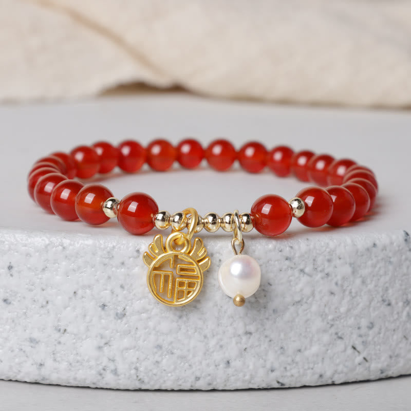 Stone of buddha Year of the Dragon Red Agate Jade Peace Buckle Fu Character Success Bracelet