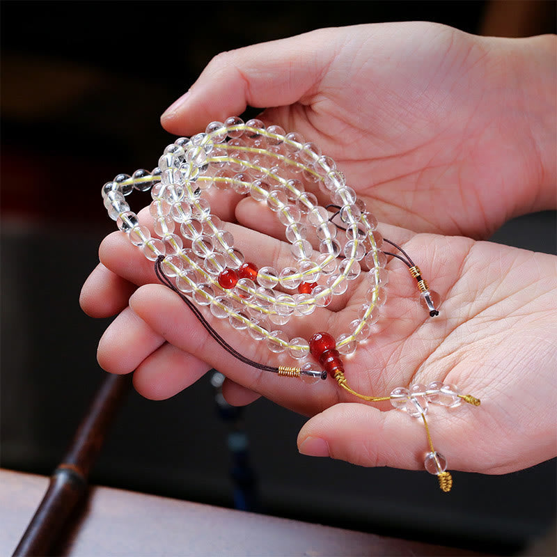 Stone of buddha 108 Mala Beads 925 Sterling Silver Natural White Agate Red Agate Quadruple Wrap Protection Bracelet