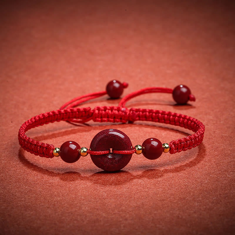 Stone of buddha Natural Cinnabar Peace Buckle Blessing String Bracelet