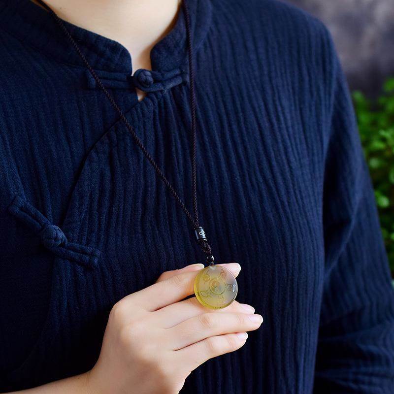 Stone of buddha Taoism Five Sacred Mountains Yin Yang Symbol Liuli Crystal Balance Necklace Pendant Key Chain