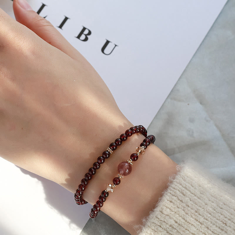 Stone of buddha 14K Gold Plated Natural Garnet Strawberry Quartz Stability Double Wrap Bracelet