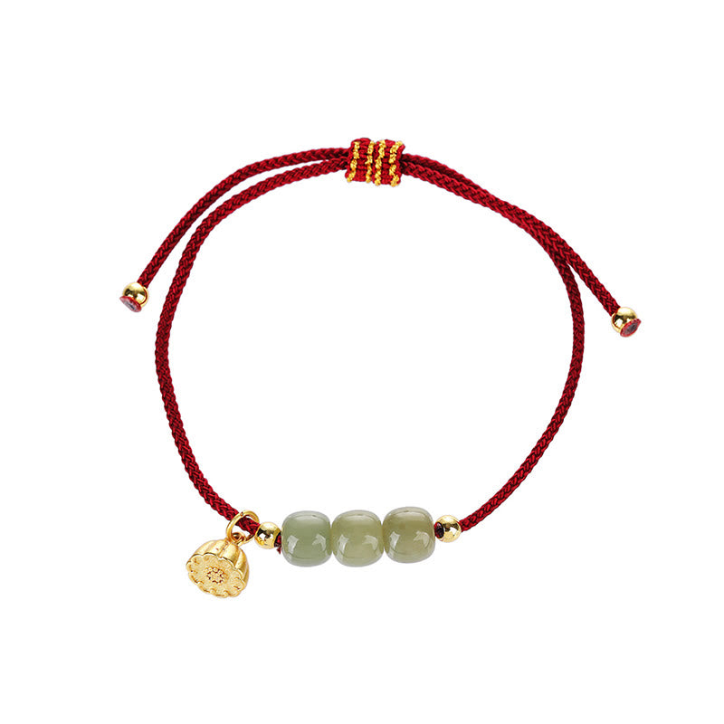 Stone of buddha Handmade Hetian Jade Bead Lotus Pod Prosperity Luck Braided Bracelet