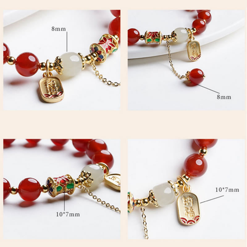 Stone of buddha Natural Red Agate Hetian Jade Fu Character Confidence Charm Bracelet