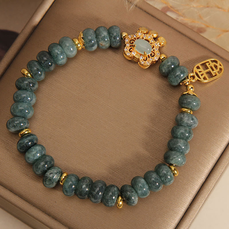 Stone of buddha Natural Jade Chinese Lock Charm Peace Luck Abundance Bracelet