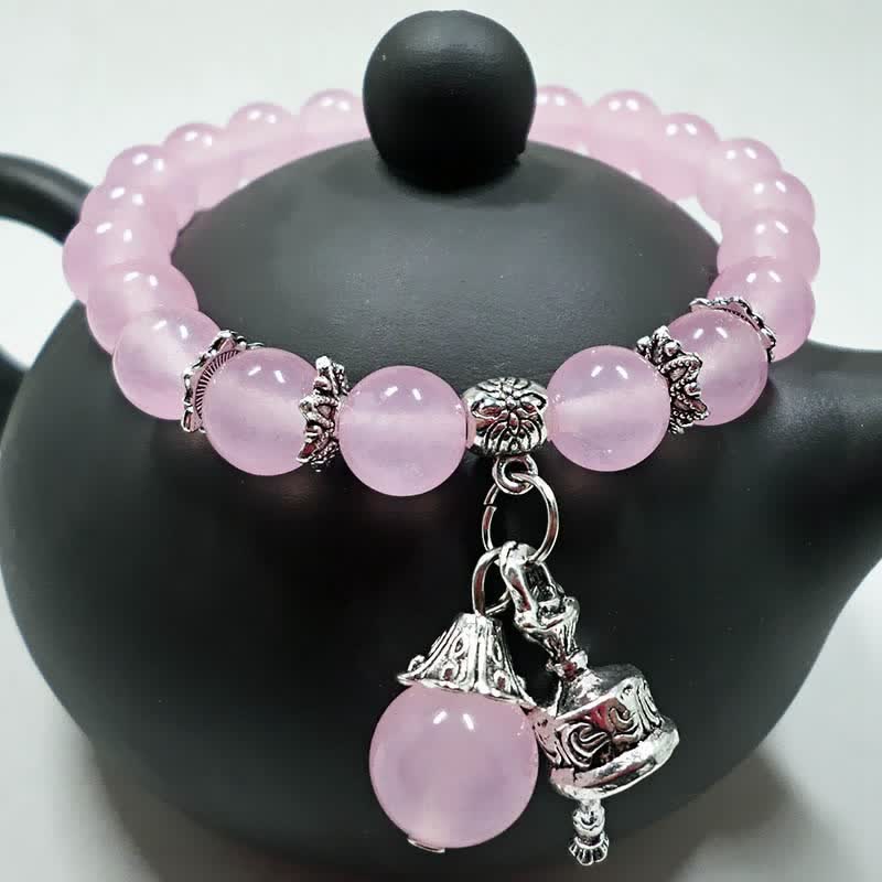 Stone of buddha Vintage Crystal Chalcedony Stone Energy Beaded Bell Charm Bracelet
