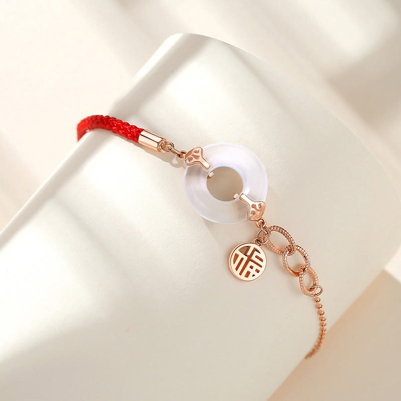 Stone of buddha 925 Sterling Silver Peace Buckle Chalcedony Fu Character Harmony Bracelet