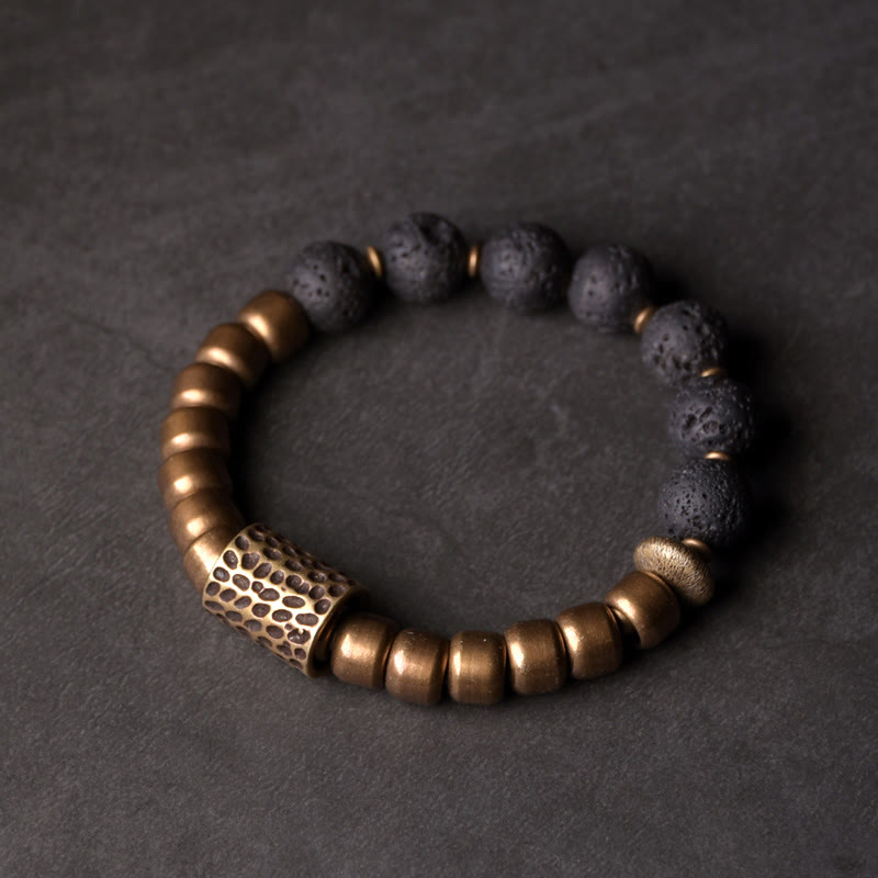Stone of buddha Lava Rock Stone Rainbow Obsidian Copper Support Healing Bracelet