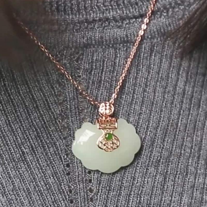 Stone of buddha 925 Sterling Silver White Jade Blessing Happiness Necklace Chain Pendant