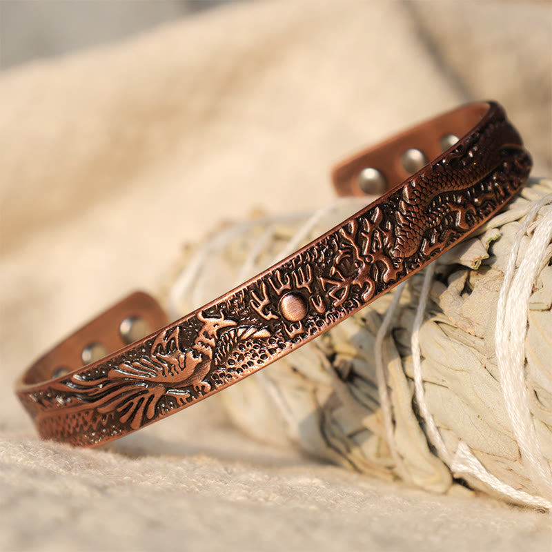 Stone of buddha Dragon Phoenix Magnetic Solid Copper Cuff Bracelet Bangle