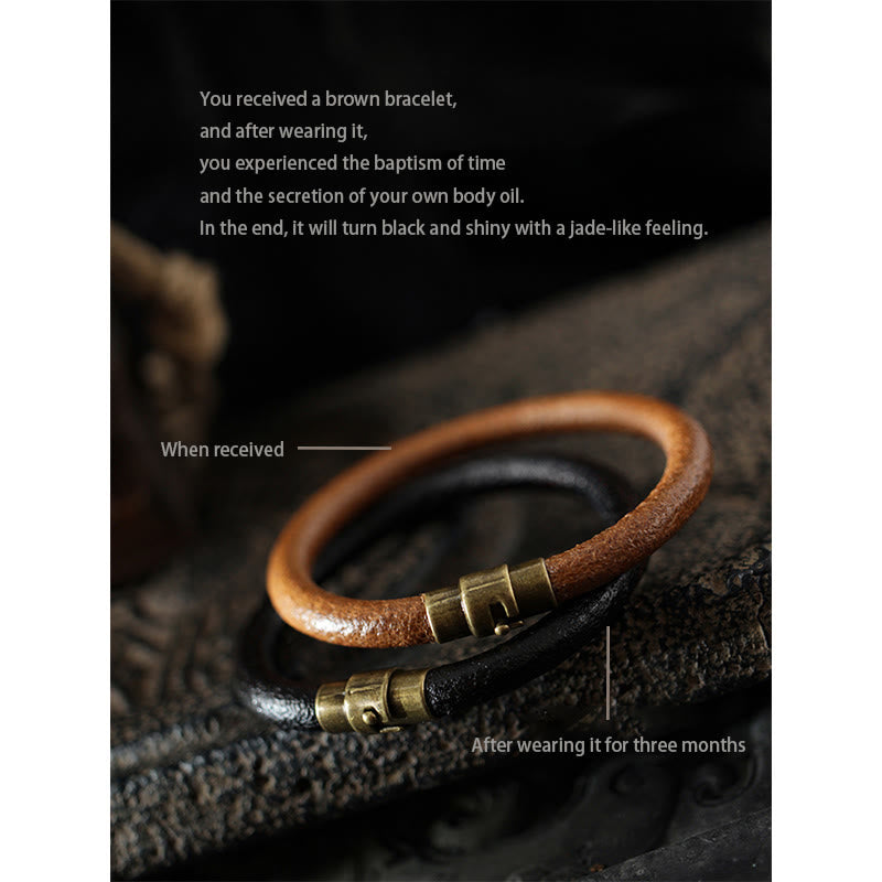 Stone of buddha Retro Leather Luck Healing Copper Magnetic Buckle Bracelet