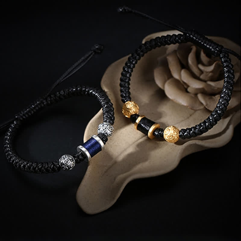 Stone of buddha 999 Sterling Silver Copper Coin Bead Copper Balance Braided String Bracelet