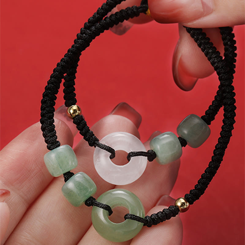 Stone of buddha 2Pcs Green Aventurine White Jade Peace Buckle Luck Braided Couple Bracelet