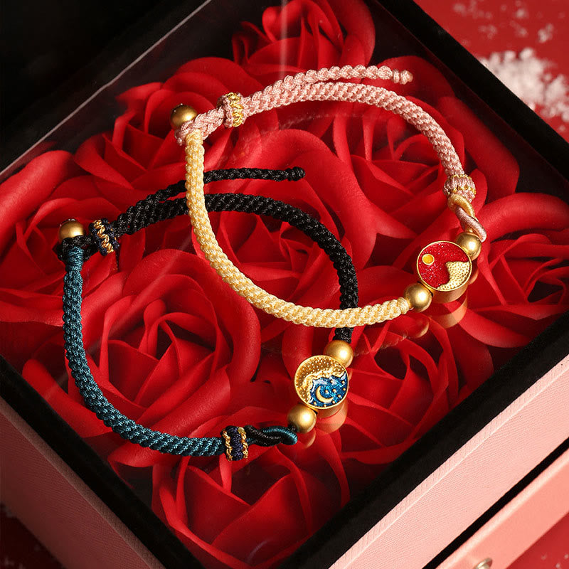 Stone of buddha Handmade Mountain and Sea Engraved Luck Two-Color String Couple Bracelet
