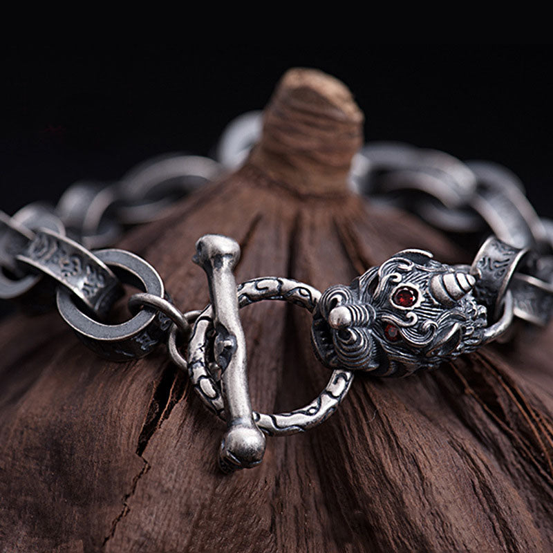 Stone of buddha 925 Sterling Silver Dragon Kirin Om Mani Padme Hum Success Strength Bracelet Bangle