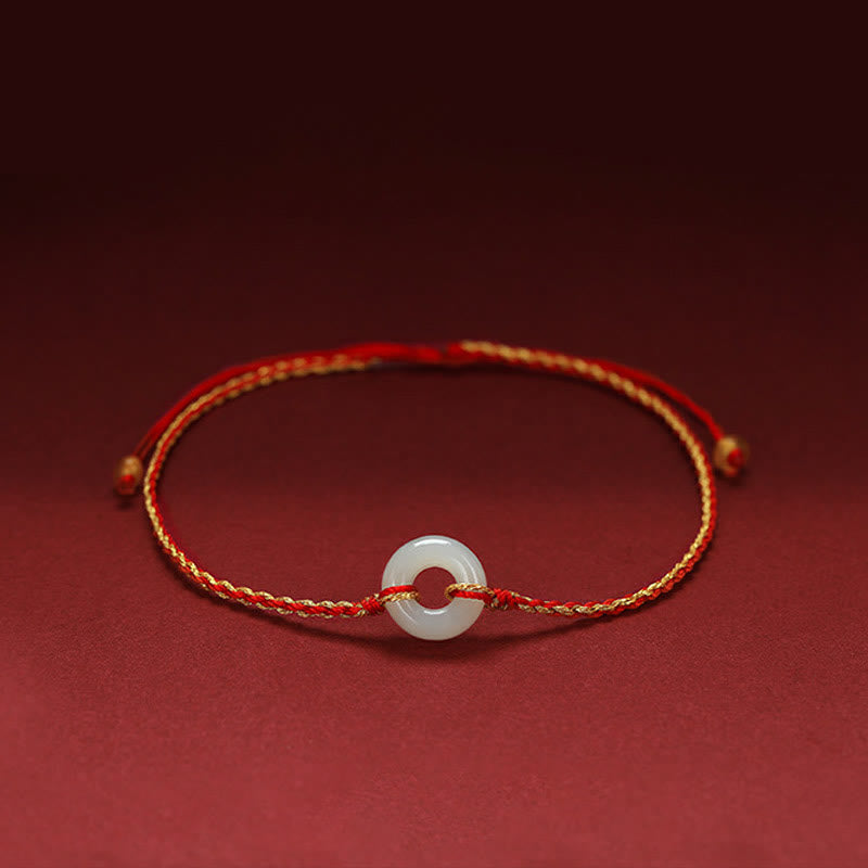 Stone of buddha Round Peace Buckle Jade Luck Abundance Braided Bracelet Anklet
