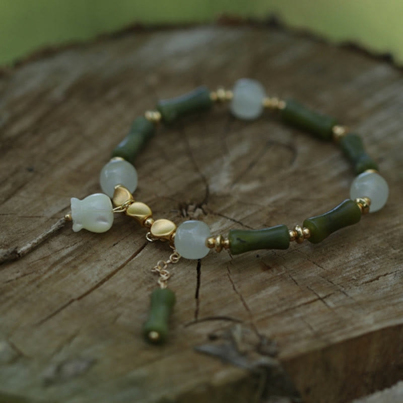 Stone of buddha Green Bamboo Jade Lily of the Valley Wealth Bracelet