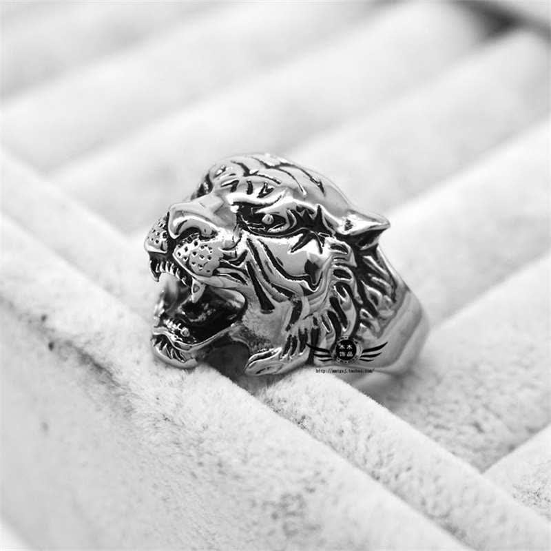 Stone of buddha Men's Animal Tiger Head Titanium Steel Balance Calm Punk Rock Biker Ring