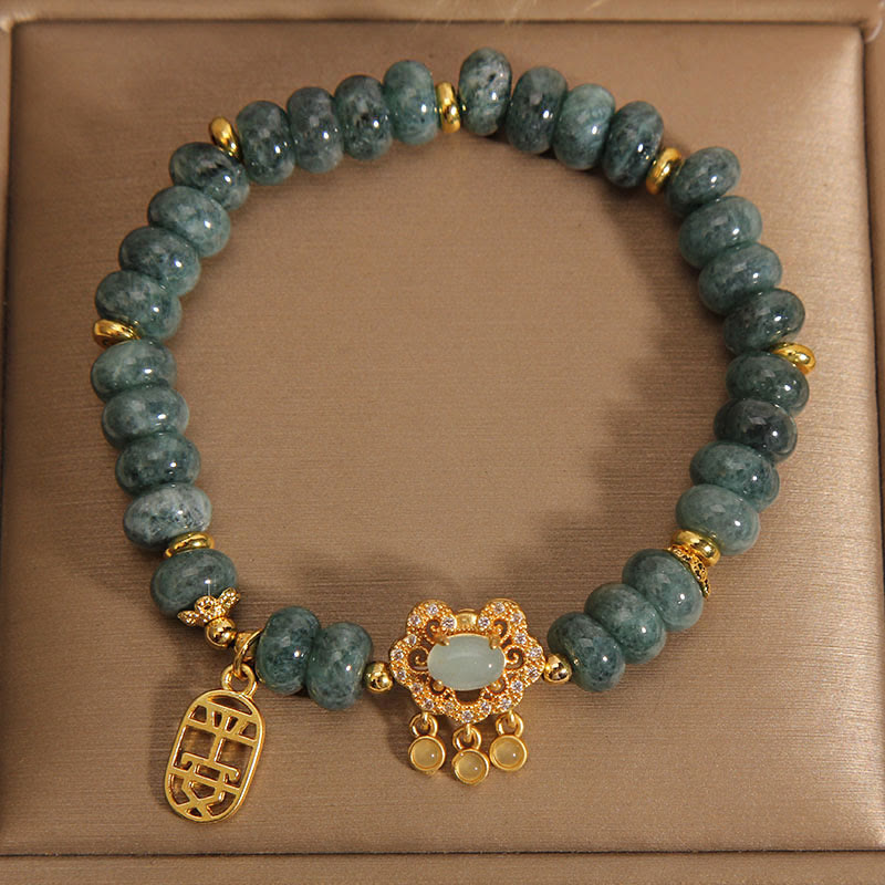 Stone of buddha Natural Jade Chinese Lock Charm Peace Luck Abundance Bracelet