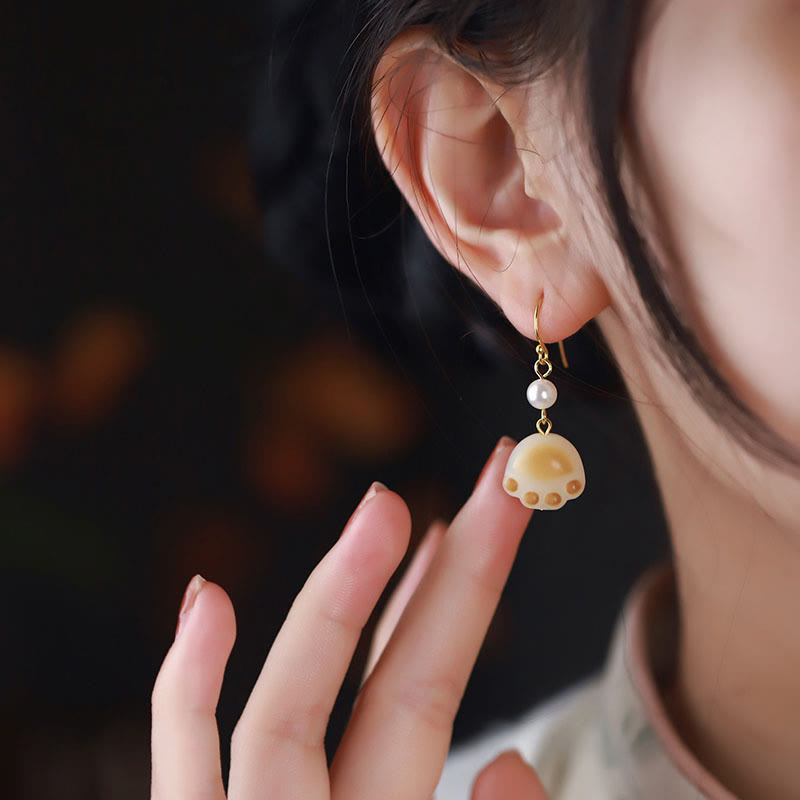 Stone of buddha Bodhi Seed Lovely Cat Paw Claw Peace Dangle Drop Earrings