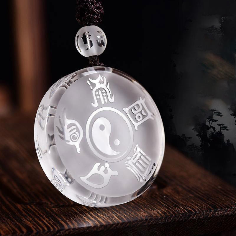 Stone of buddha Taoism Five Sacred Mountains Yin Yang Symbol Liuli Crystal Balance Necklace Pendant Key Chain